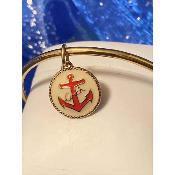 Signed Coach Bangle NY Rose Gold Colored Cuff Bracelet With Anchor Charm size 7. - Picture 6 of 8